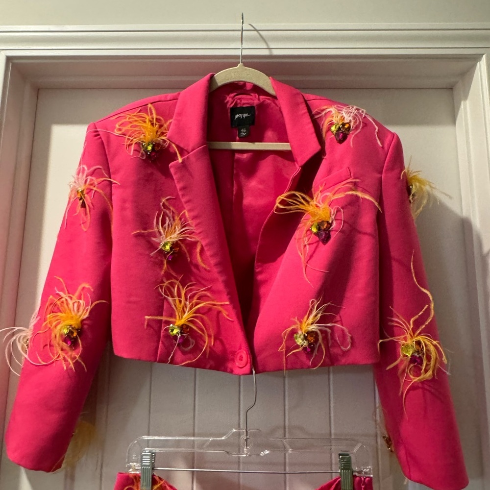 Y2K Nasty Gal Pink Skirt Set with Yellow Embellishments - Picture 5 of 8
